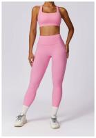 Conjunto de Yoga para Mujer en Rosa Traje Deportivo de Gimnasio con Leggings de Cintura Alta y Sujetador Deportivo de Espalda Cruzada Ropa de Yoga para Mujer Material Exterior de Nylon Adecuado para Primavera/Verano - details 4