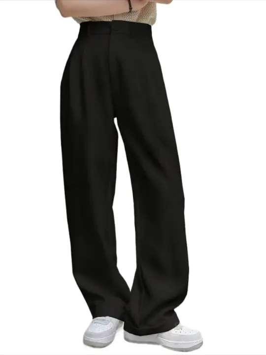 Pantalones de Pierna Recta de Cintura Alta para Mujer Pantalones de Oficina Negros Cómodos y Elásticos Todas las Tallas, Nuevo - 1