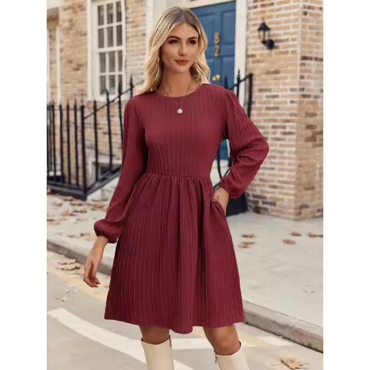 Vestido de cuello redondo de jacquard de manga larga de otoño/invierno de Newcomer Bubble - 1