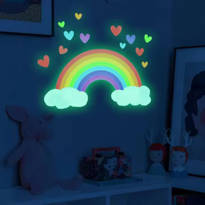 Pegatinas de Dibujos Animados de Arcoíris Iluminadas Brillan en la Oscuridad, Corazón de Nubes, Decoración DIY para Habitación de Bebé - 1
