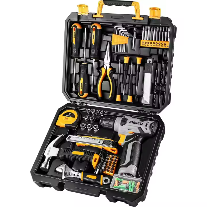 Caja de Herramientas Profesional Taladro de Batería de Maleta, 126 Piezas para Uso Doméstico y de Oficina Gris - 1