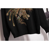 Traje de mujer con bordado de flores y fénix, suéter de punto con lentejuelas y cuentas, conjunto de pantalón lápiz de talla gra - details 6