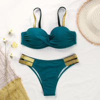 Color sólido Bikini para las mujeres de dos piezas de baño Sexy de nuevo bajo la cintura chica traje de baño para playa trajes de baño - details 4