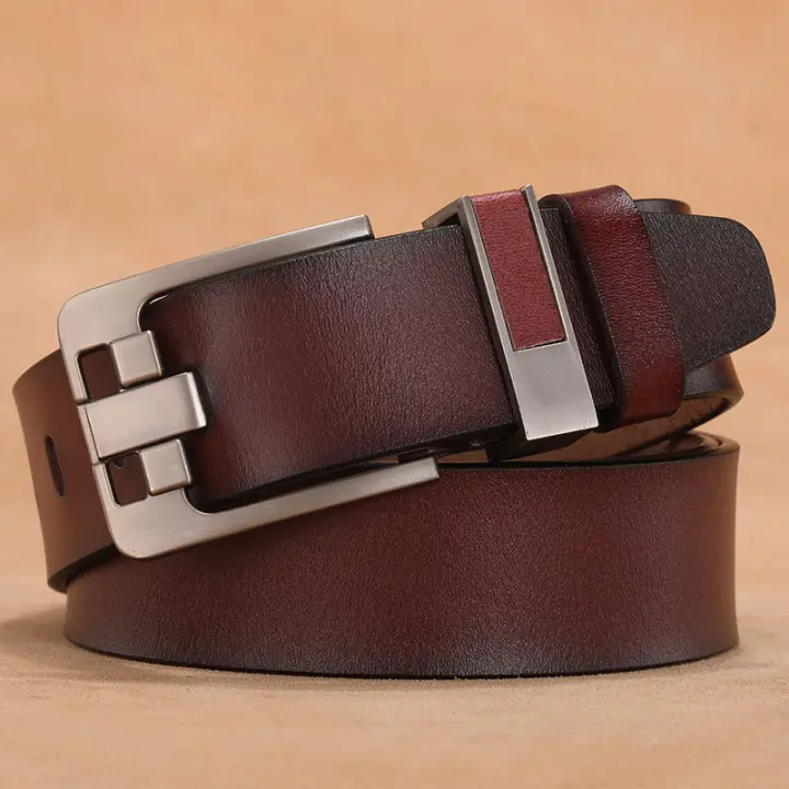 Cinturón de piel de vaca auténtica para hombre, cinturón Vintage de piel de vaca con hebilla de 2023 Pines, 120, 130, 140, 150, 160, 170cm - 1
