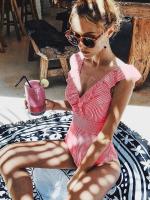 Traje de baño de una pieza para mujer, ropa de baño brasileña, con push-up, talla grande con cu - details 8