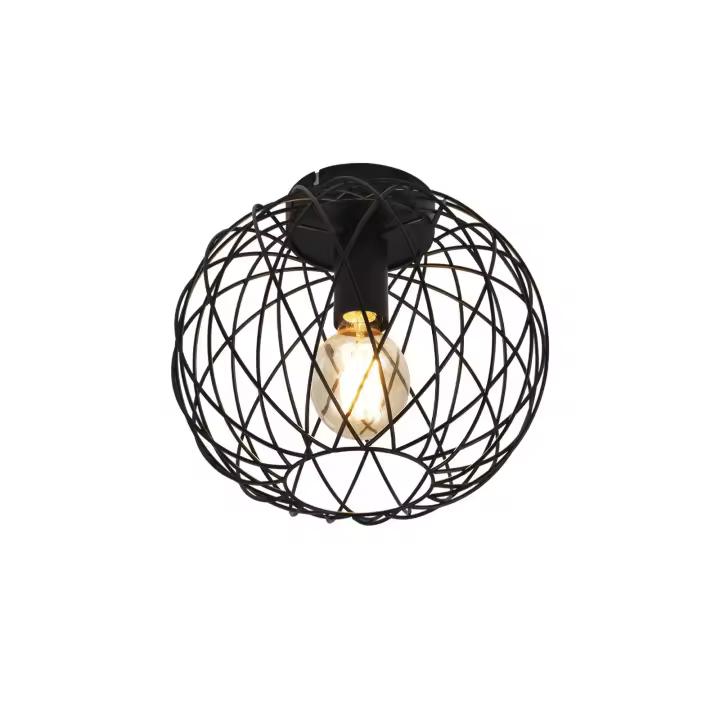 CBJKTX Lámpara de Pasillo de Luz de Techo Negra Vintage E27 1 Bombilla Industrial Redonda Retro Pantalla de Rejilla de Metal Comedor Sala de Estar 25 cm - 1