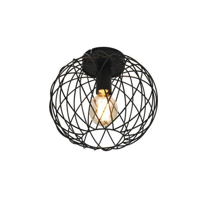 CBJKTX Lámpara de Pasillo de Luz de Techo Negra Vintage E27 1 Bombilla Industrial Redonda Retro Pantalla de Rejilla de Metal Comedor Sala de Estar 25 cm - 1