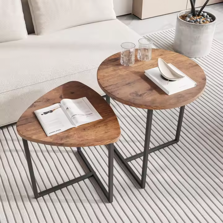 centro redondas, mesas de centro pequeñas, mesas de sala de estar, marco de metal con mesa auxiliar de madera, - 1