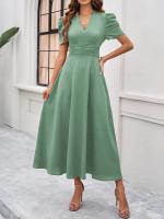 Vestido Largo de Verano 2025 - Elegante Vestido Tea con Escote en V y Manga Mariposa, Talle Alto Ajustable, Tejido Ligero para Vacaciones y Playa, Moda Femenina Miravia - details 4