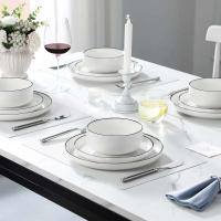 Juegos de platos y tazones, vajilla de porcelana moderna de 12 piezas para 4 juegos de vajilla de cocina blanca con borde negro - details 4