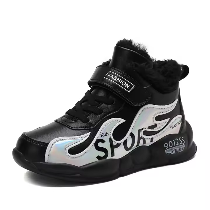 Zapatos deportivos de invierno para niños, zapatillas impermeables de cuero Pu para niños, zapatos antideslizantes para correr, botas cálidas de piel, zapatos de Trekking - 1