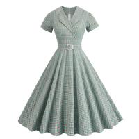 Elegante Vestido Midi Retro con Cuello en Lazo de Cintura Alta Estilo Rockabilly a Cuadros para Mujeres Otoño Vestido Elegante Cinturado - details 2