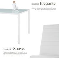 Juego de Comedor de Acero Mesa de Cristal Seguridad, 4 Sillas, Estructura de Acero, Cubiertas de Cuero Sintético Blanco - details 1