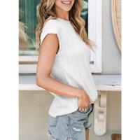 Camisetas con textura de manga corta para mujer, camisetas básicas informales holgadas de punto con cuello redondo, blusas - details 18