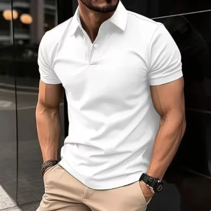 Camiseta Polo informal de manga corta con botones de Color sólido para hombre, camisa versátil de uso diario con cuello holgado morado - 1