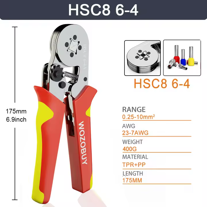 Alicates de Crimpe para Tubo/Sleeve/Aguja Terminal Multifuncional Herramientas de Electricista HSC8 6-4/6-6 con Material de Empuñadura de Metal y Plástico Uso para Bricolaje en Casa - 1