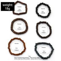 Conjunto de pulsera de cuentas de madera para hombre, diseño de pulsera de cuentas hecha a mano, estilo nacional, Retro, multicolor, línea elástica, 6 uds. - details 5