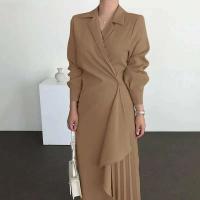 Elegante Vestido Largo con Pliegues para Mujer 2024 Traje de Oficina de Color Sólido Elegante - details 4