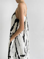 BGTEEVER-Vestido largo recto sin mangas para mujer, prenda holgada con cuello en V, estampado, tirantes finos, elegante, primavera y verano - details 4