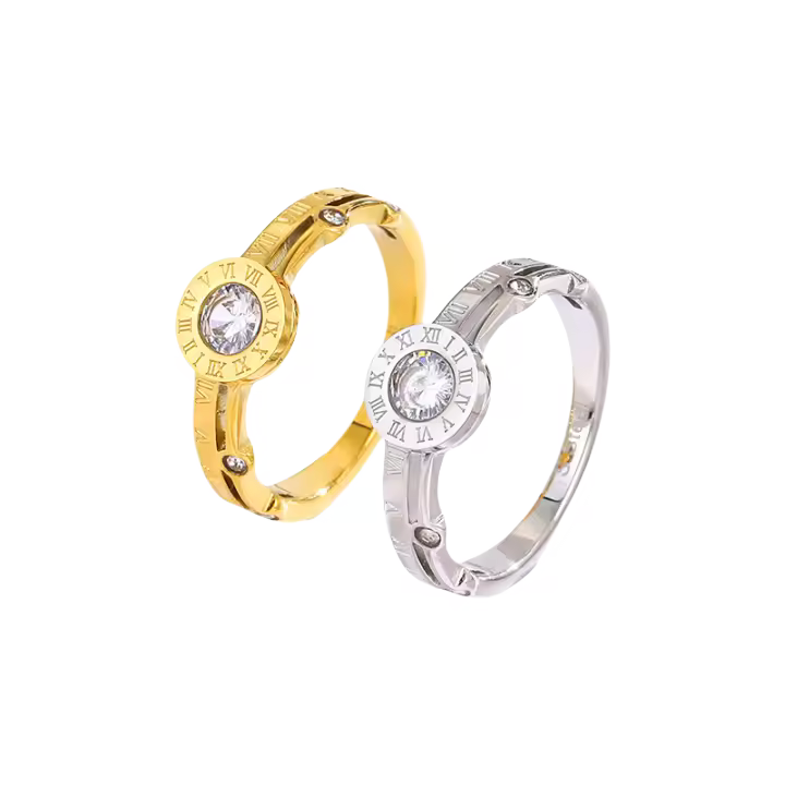 Anillo Romano De Acero Inoxidable Con Diseño De Cruz Y Zirconia Color Retención Moda Popular En Europa Y América Para Hombres Y Mujeres - 1