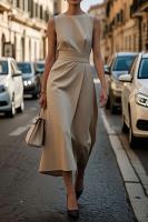 Elegante Vestido Largo de Verano 2025 Cuello Redondo Sexy, Cintura Alta, Manga Sin Aros, Moda para Mujeres - details 7