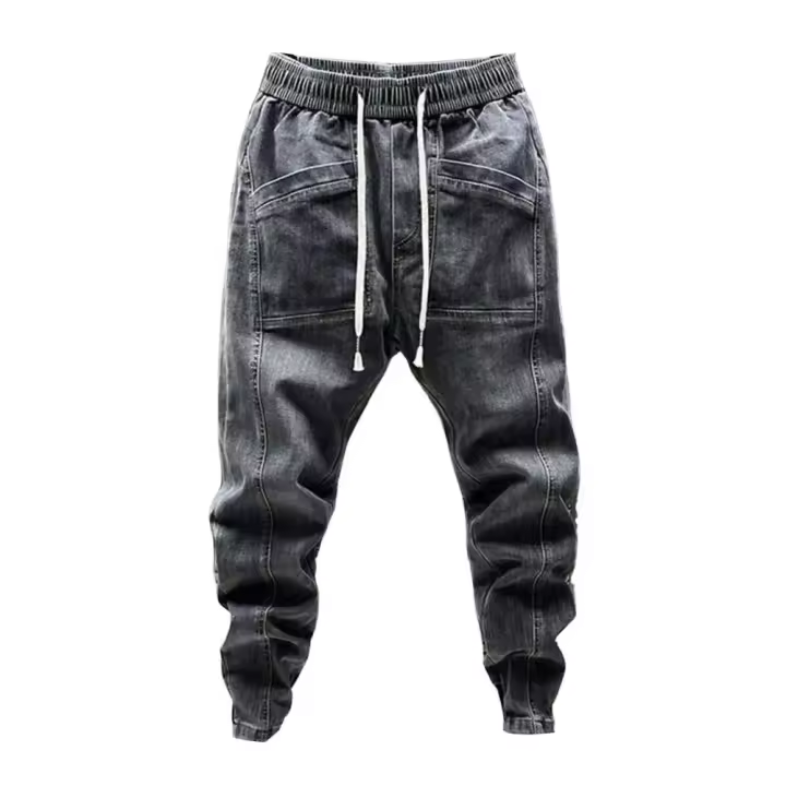 Jeans Vaqueros para Hombre con Cintura Elástica Pantalones Cargo de Mezclilla con Cordón Elástico y Bolsillos Formales para Todas las Temporadas - 1