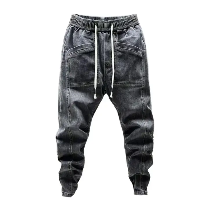 Jeans Vaqueros para Hombre con Cintura Elástica Pantalones Cargo de Mezclilla con Cordón Elástico y Bolsillos Formales para Todas las Temporadas - 1