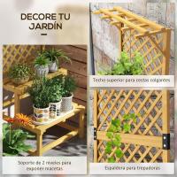 Estante de madera para plantas de 2 niveles, soporte para macetas de exterior con rejilla para jardín, patio, terraza, 75x50x166 cm, natural - details 11