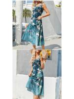 Vestido midi largo de mujer con cintura alta, liguero, chaleco, falda estampada, bolsillo, ideal para uso diario. - details 0