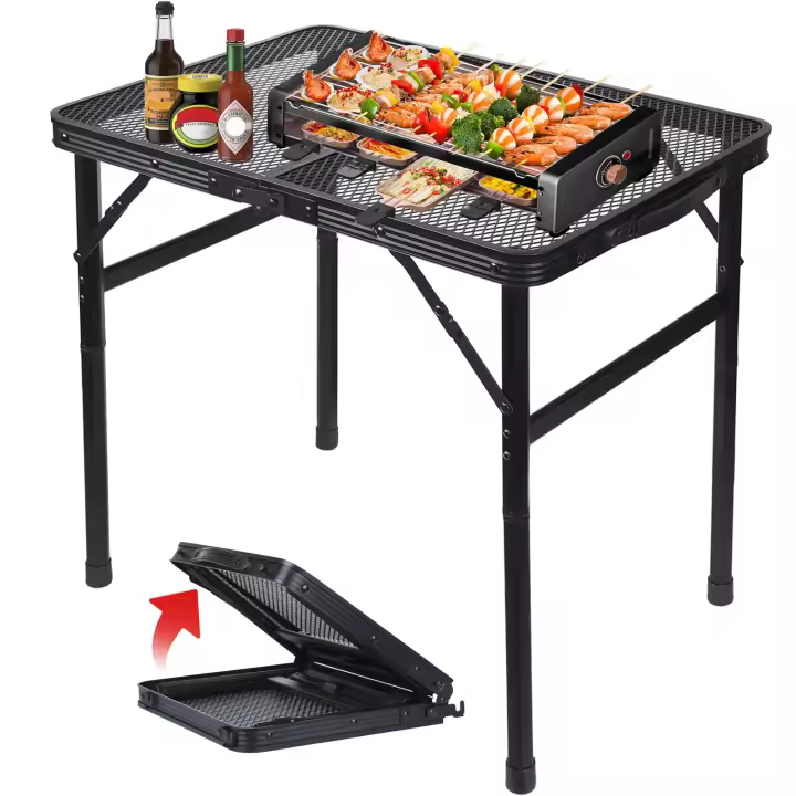 Mesa Plegable de Metal Portátil Ancho Ajustable para BBQ y Picnic Ideal para Camping y BBQ al Aire Libre - 1