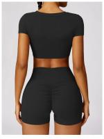 Conjunto de mallas de yoga, top, conjunto deportivo Fiess de manga corta, material de nailon para mujer, patrón sólido adaptable para primavera/verano - details 30