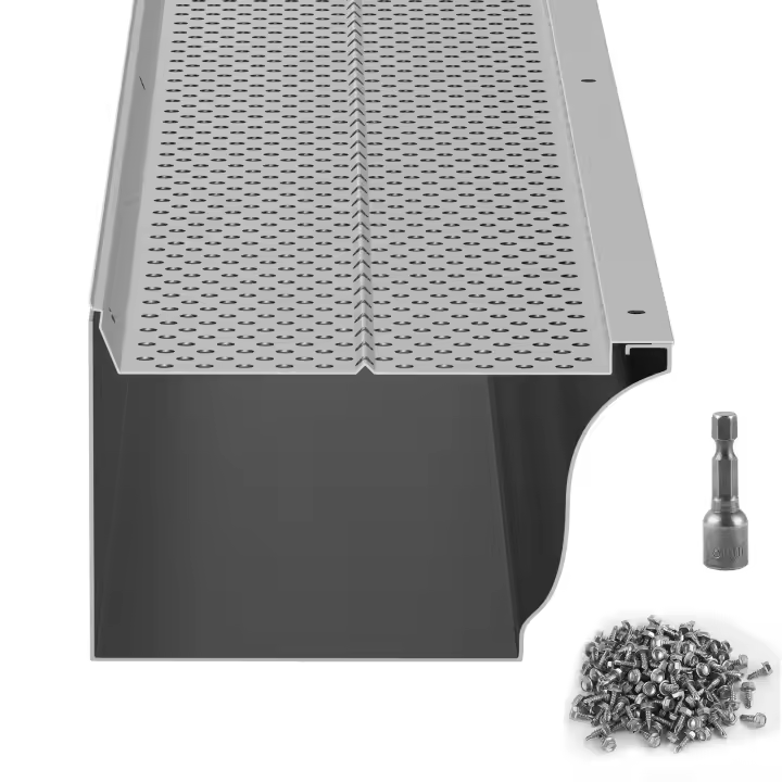 SucceBuy Protector de canalón, cubierta de canalón de bricolaje con filtro de hoja de aluminio, se adapta a cualquier tipo de techo o canalón - 1