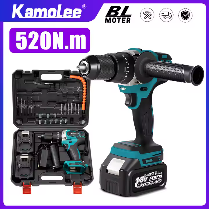 Taladro eléctrico sin escobillas Kamolee 13MM con batería Makita 18V para trabajos de impacto y destornillado cargado con litio - 1