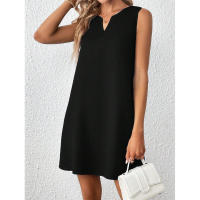 Ropa de mujer Verano Nueva moda Color sólido Vestido sin mangas con cuello en V - details 2