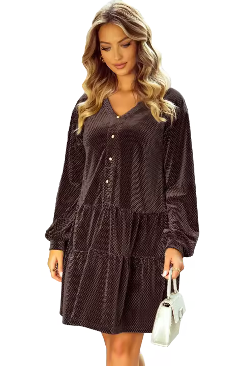 Elrachen Vestido recto de terciopelo con cuello en V para mujer, marrón oscuro, tallas S-XL - 1