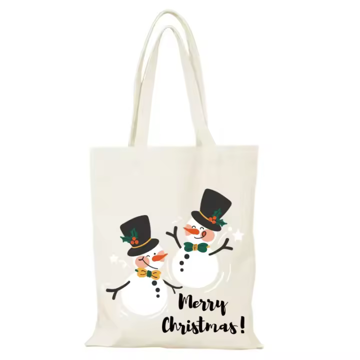 Bolso de Lona Merry Christmas Bolso de Mano Ecológico para Mujeres Diseño de Dibujos Animados - 1
