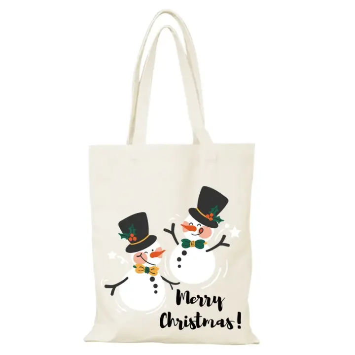 Bolso de Lona Merry Christmas Bolso de Mano Ecológico para Mujeres Diseño de Dibujos Animados - 1