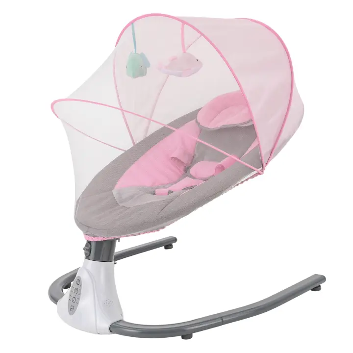 Columpio eléctrico multifuncional para bebé con Control remoto, mosquitera para muñecas, Cable USB y almohada, Control Dual - 1