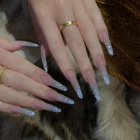 Uñas postizas puntiagudas con purpurina rosa, decoración a prueba de salpicaduras, salón de uñas para mujeres y niñas - details 1