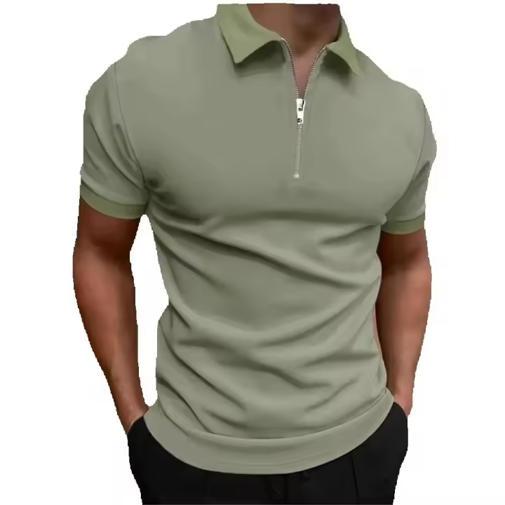 Camiseta polo de manga corta de color sólido con solapa para hombre, top de ajuste informal, ropa para hombre - 1