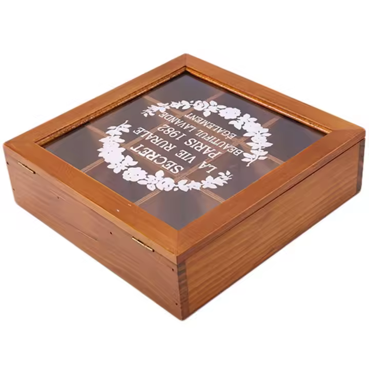 Caja de té elegante de madera de 9 secciones, compartimentos, contenedor, bolsa, almacenamiento de especias, caja de tienda, cosméticos, joyería, 24X24X7Cm - 1