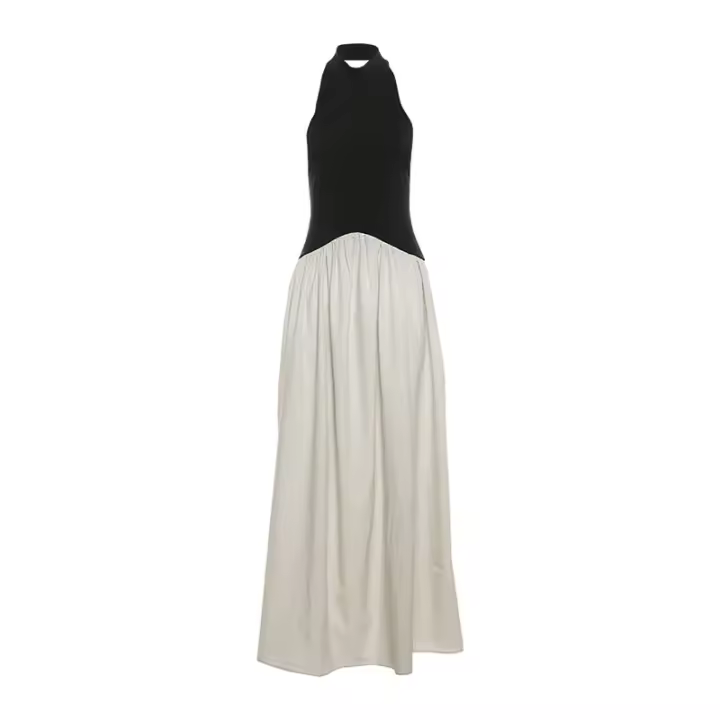 BUNO-Vestido de retazos con contraste de gato extraño para mujer, vestido Halter con espalda descubierta, sin mangas, dobladillo plisado, tendencia de vacaciones, informal, elástico, básico, ceñido largo - 1