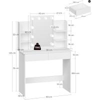 Espejo y 10 Bombillas LED Luz Regulable, Mesa de Tocador con 2 Cajones Grandes y 4 Estantes, - details 2
