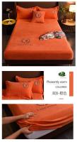 Cubierta de Cama de Terciopelo Engrosado Juego de Sábanas Elásticas de Color Sólido para Cama de Rey y Amarilla - details 14