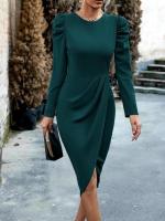 Vestido de manga larga con abertura por debajo de la rodilla para mujer, vestido elegante y hermoso con cuello redondo, moda 2025 - details 14