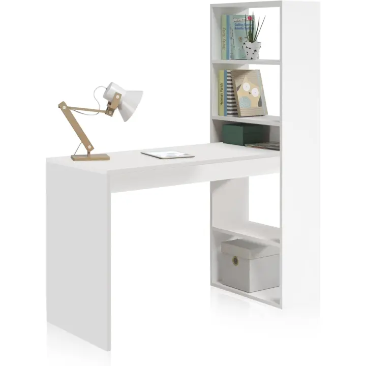 Mesa de Ordenador, Escritorio con Estanteria Reversible, Blanco Artik, Modelo Duplo, Medidas: 120 cm (Ancho) x 53 cm (Fondo) x 144 cm (Alto) - 1