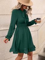 Vestido Midi de manga larga con cuello en V para mujer, elegante y bonito, a la moda, Color sólido, de lujo - details 10