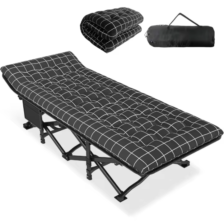 Cama plegable de camping, cama para invitados hasta 200 kg, con bolsillo lateral, tumbona portátil para exterior, jardín, viajes e interior - 1