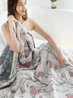 Manta de Ocio Japonesa de Algodón Gaza Suave, Delgada para Verano, Cubierta de Cama con Flores - details 0
