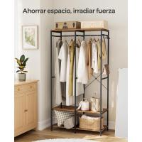 Armario Portátil Plegable Organizador de Ropa con Barras de Colgar Estantes de Almacenamiento con Ganchos Extraíbles Marrón Rústico Tamaño 40 x 94,5 x 180 cm - details 2